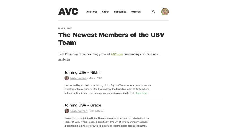 AVC website layout.