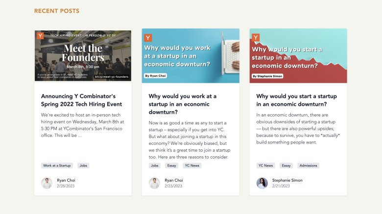 Y Combinator website with entrepreneur blogs