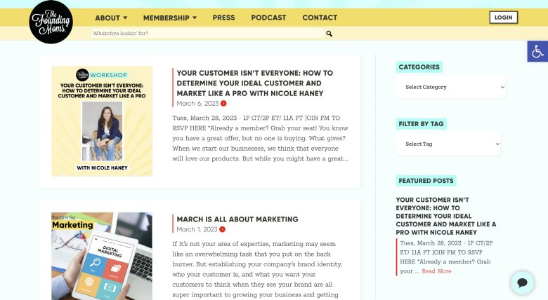 Founding Moms website about moms running online bussiness.