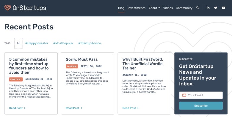 OnStartups website